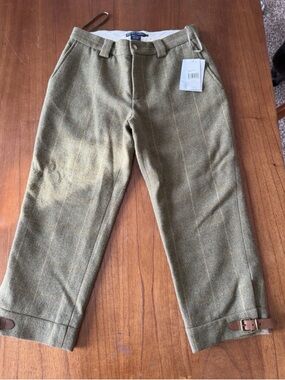 Wool Olive Green Tweed Crop Pants